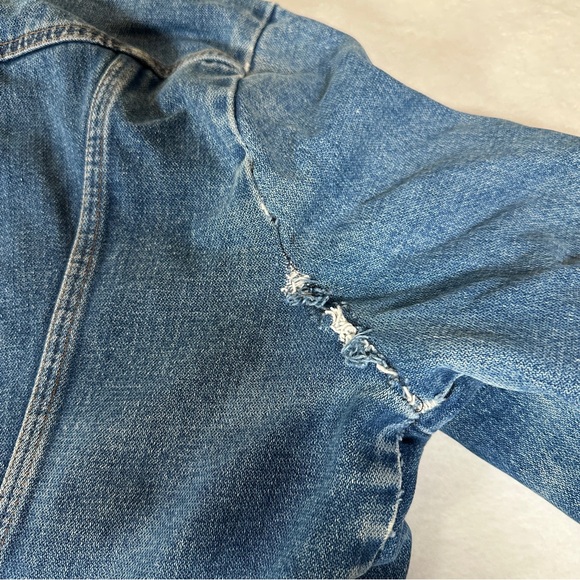 Wrangler Vintage distressed Blue Denim Jacket with Brown corduroy Collar Western - Picture 6 of 11